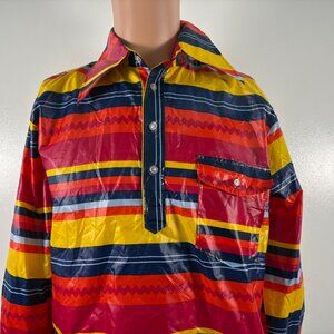 Vintage 70s Obermeyer Windshirt Mens Size S Striped Aztec Colorful Pullover